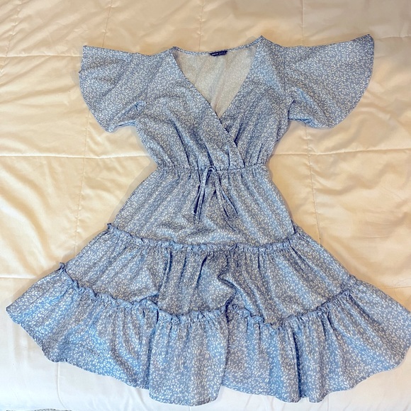 Belted Frill Trim Flutter Sleeve Dress main image 1